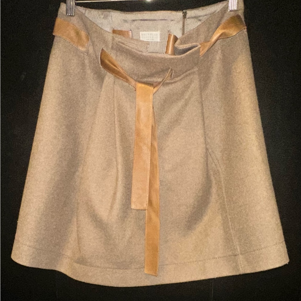 Brunello Cucinelli Tan A-Line Paperbag style Skirt
